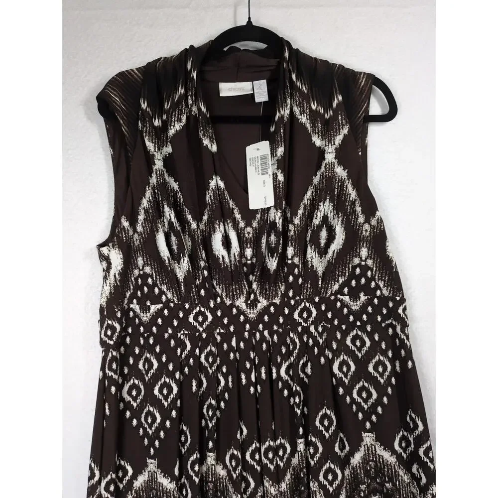 NEW Chico’s Dress Size 2 (US 12) Medallion Haze Morgan Maxi Stretchy Dress Brown - Picture 6 of 10
